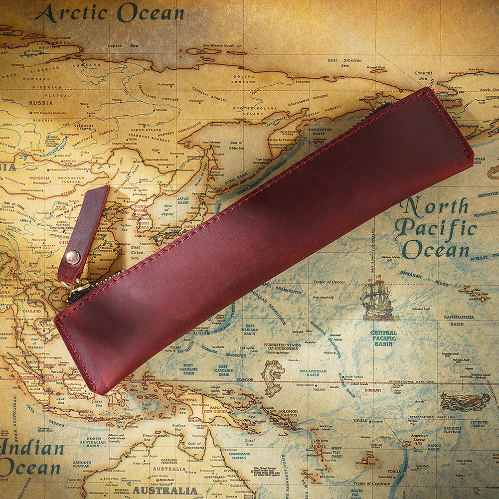 Wholesale Simple Portable Genuine Leather Top Layer Cowhide Mini Pencil Case